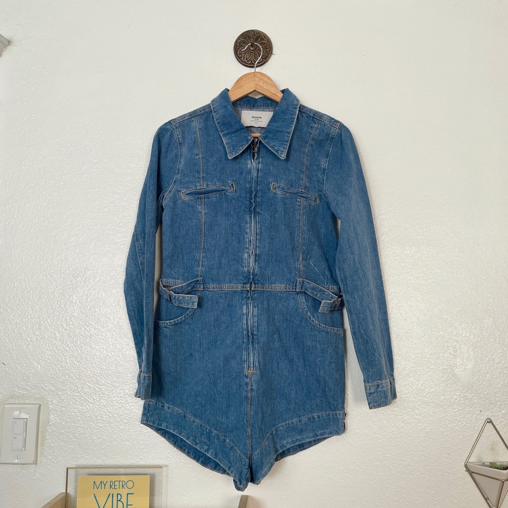 OneTeaspoon Blue Denim Long Sleeve Zip Front Romper XS Recycled Cotton MSRP $289